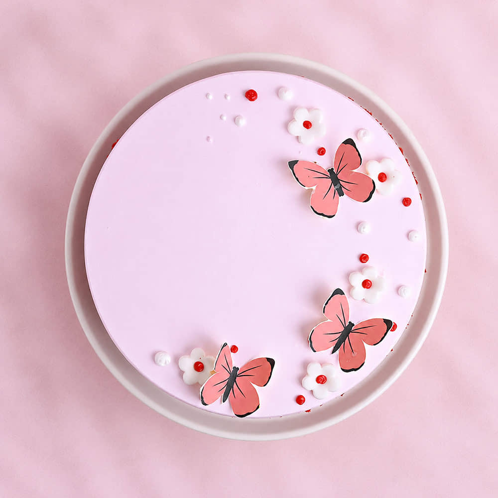 Top View of Butterfly Whimsy Red Velvet Cake Top View of Butterfly Whimsy Red Velvet Cake